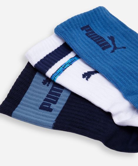 kit de 3 meias cano alto infantis puma colorido