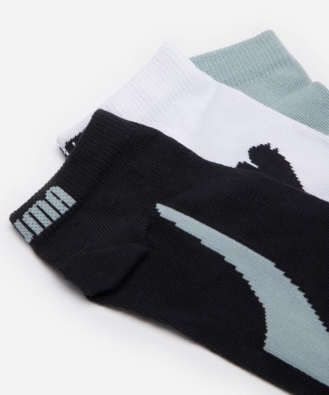 kit de 3 meias cano curto infantis puma colorido