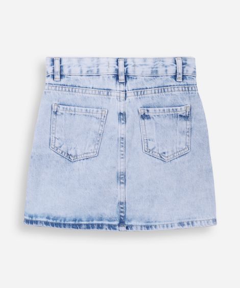 short saia infantil jeans com pregas azul