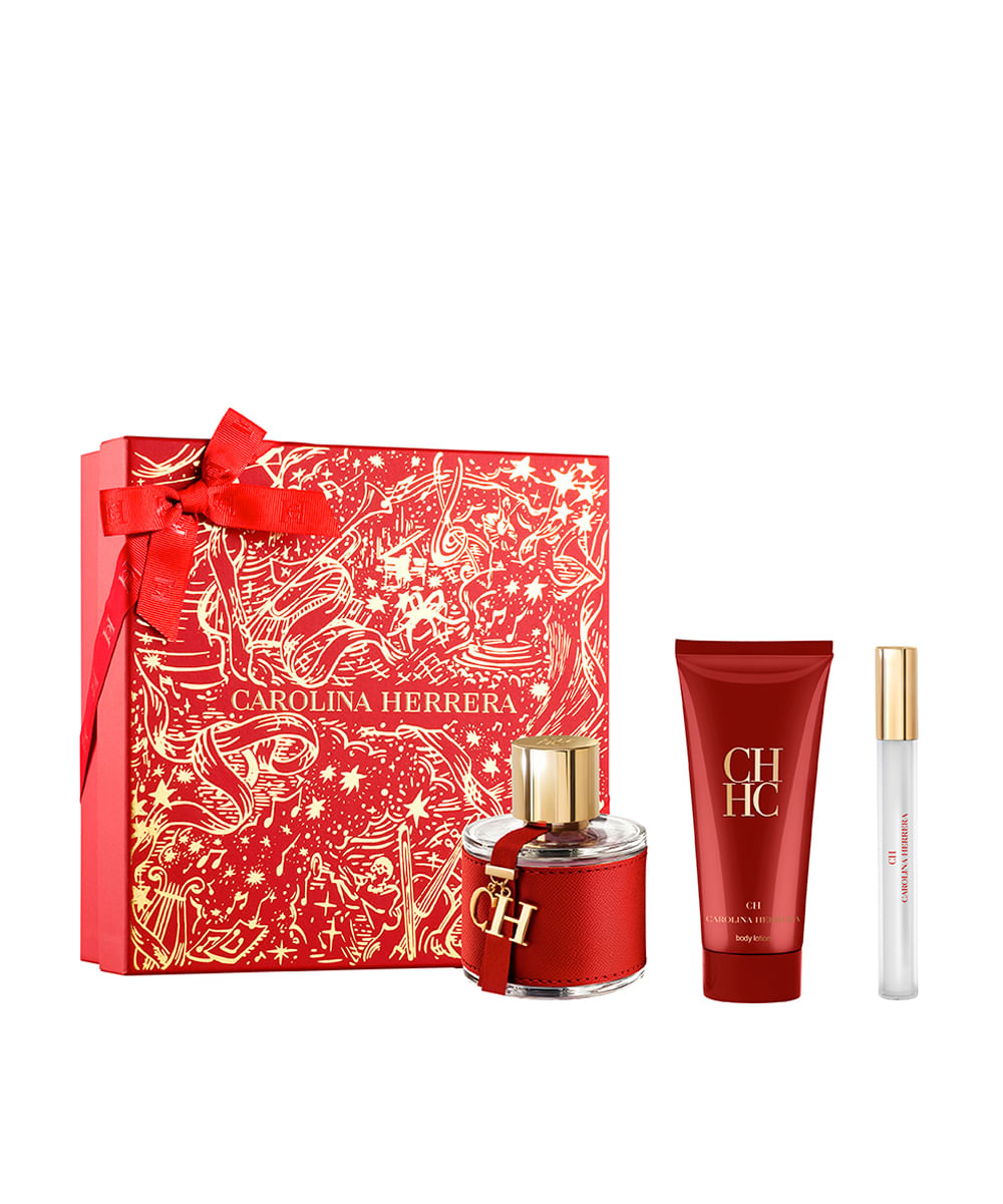 kit perfume feminino carolina herrera eau de toilette 10ml e 100ml creme corporal 100ml