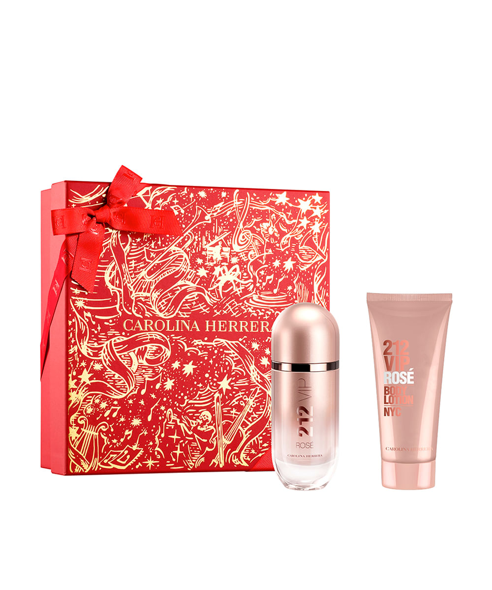 kit perfume feminino carolina herrera 212 vip rosé eau de parfum 80ml e creme corporal 100ml