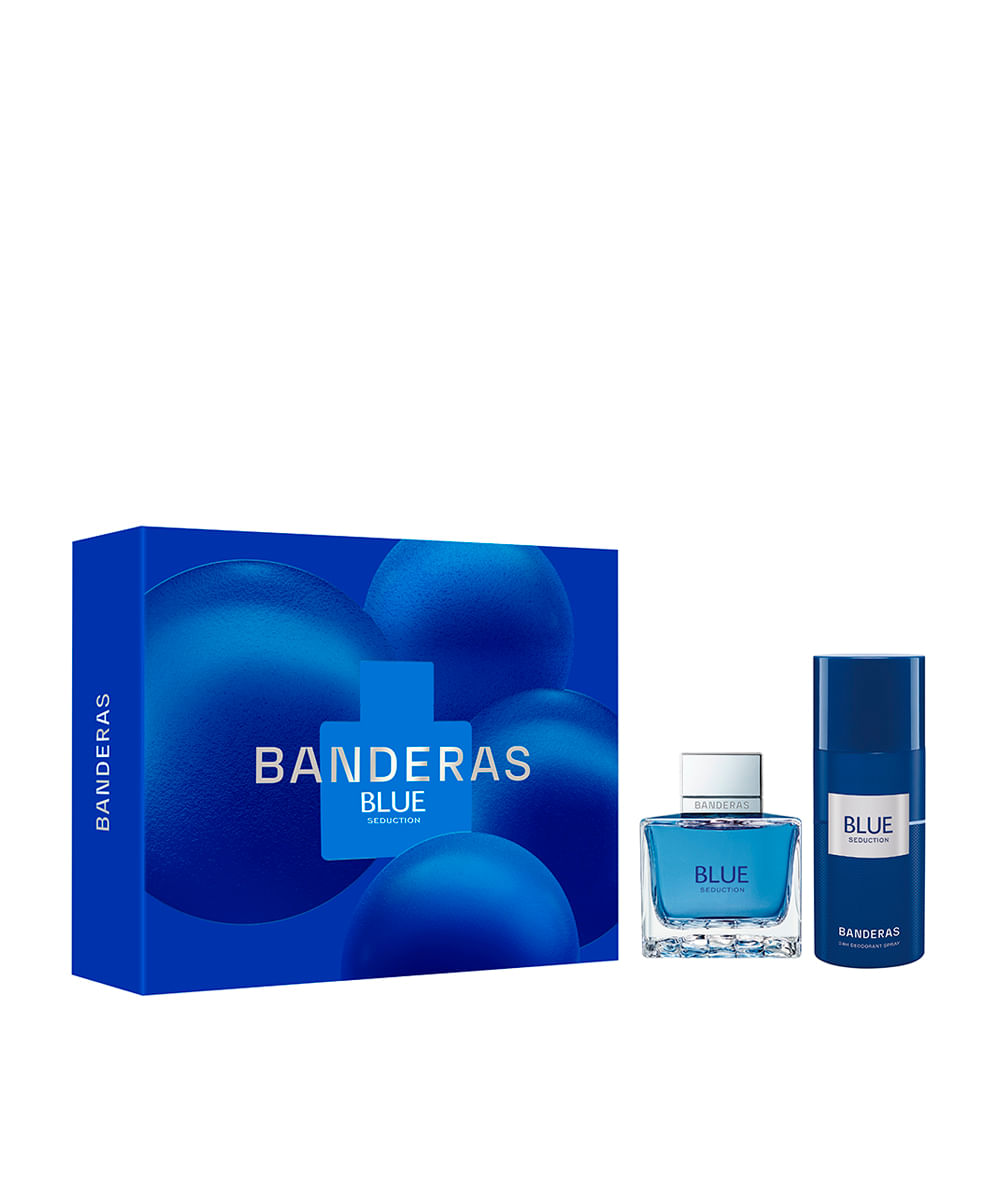 kit perfume masculino banderas blue seduction for men eau de toilette 100ml e desodorante spray 24h 150ml