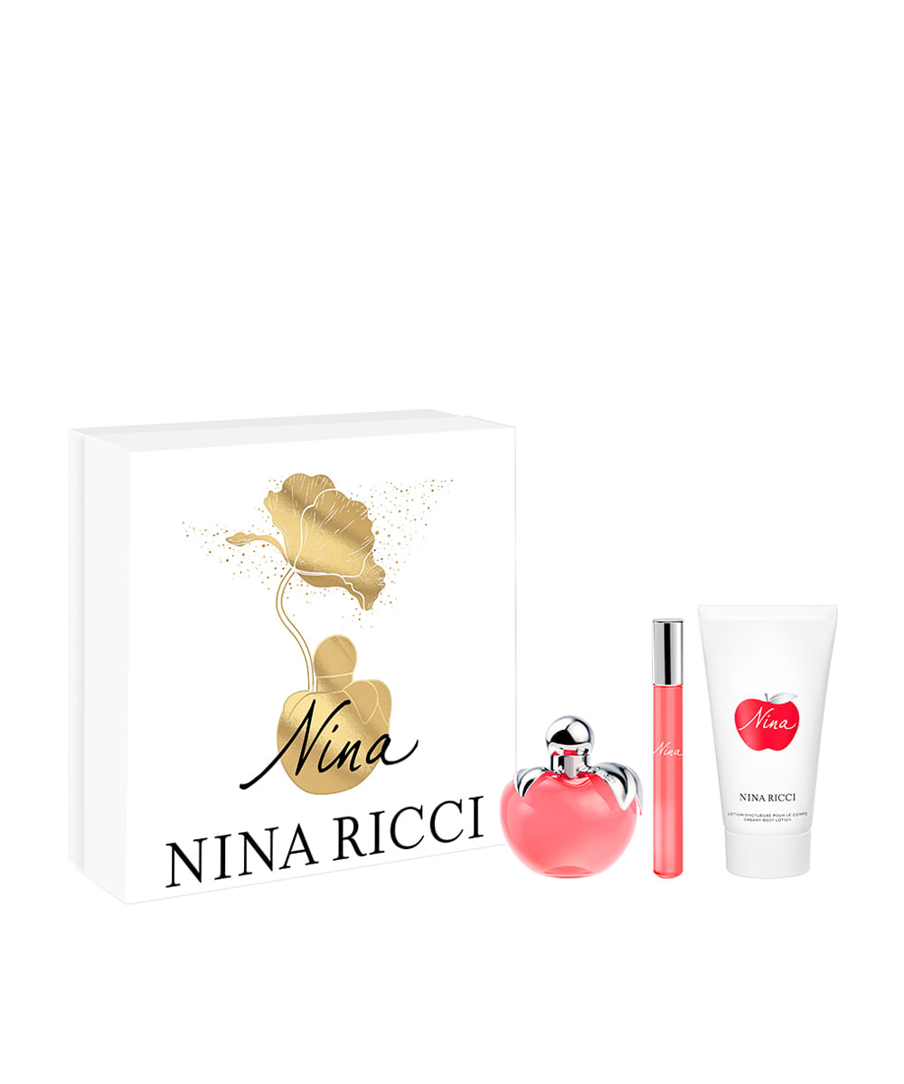kit perfume feminino nina ricci eau de toilette 10ml e 50ml creme corporal creamy 75ml