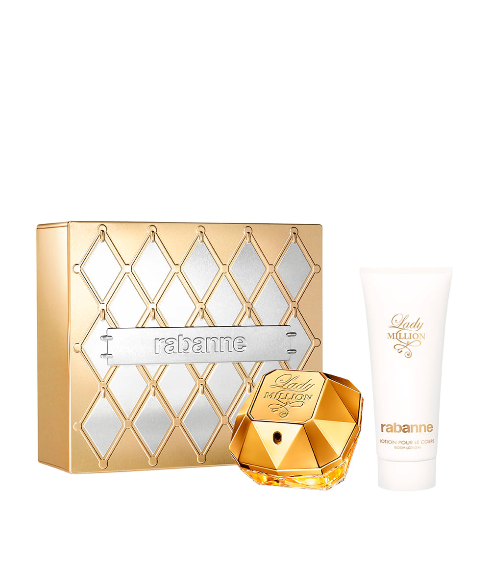 kit perfume feminino rabanne lady million eau de parfum 80ml e creme corporal 100ml