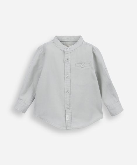 camisa infantil de algodão gola padre texturizada verde