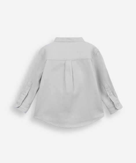 camisa infantil de algodão gola padre texturizada verde