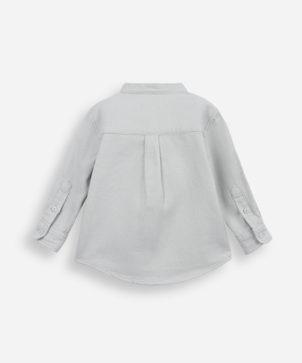 camisa infantil de algodão gola padre texturizada verde
