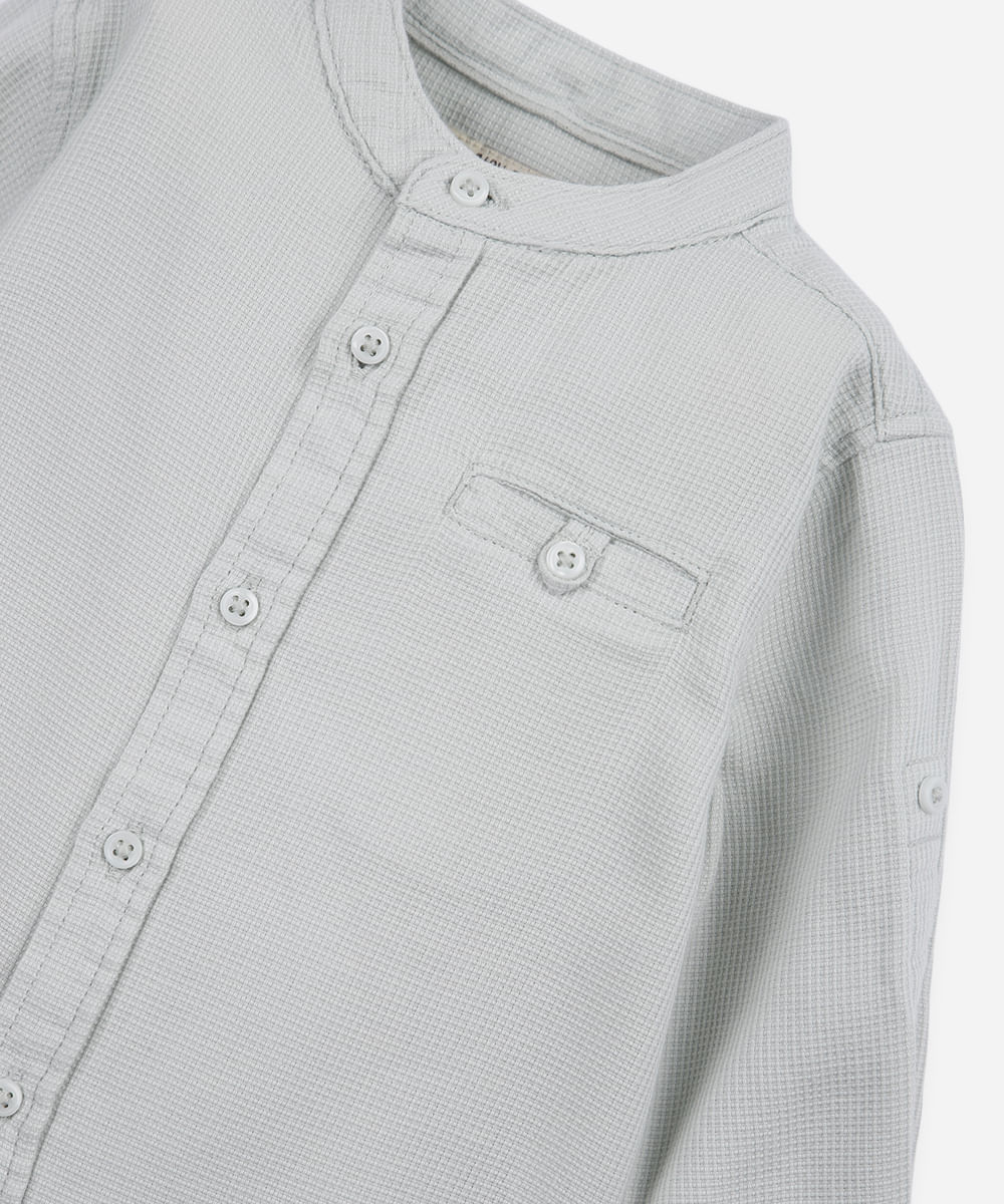 camisa infantil de algodão gola padre texturizada verde