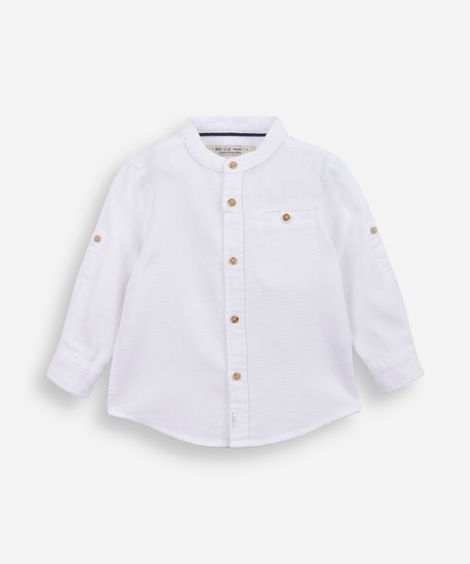 camisa infantil de algodão gola padre texturizada off white