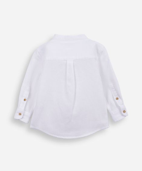 camisa infantil de algodão gola padre texturizada off white