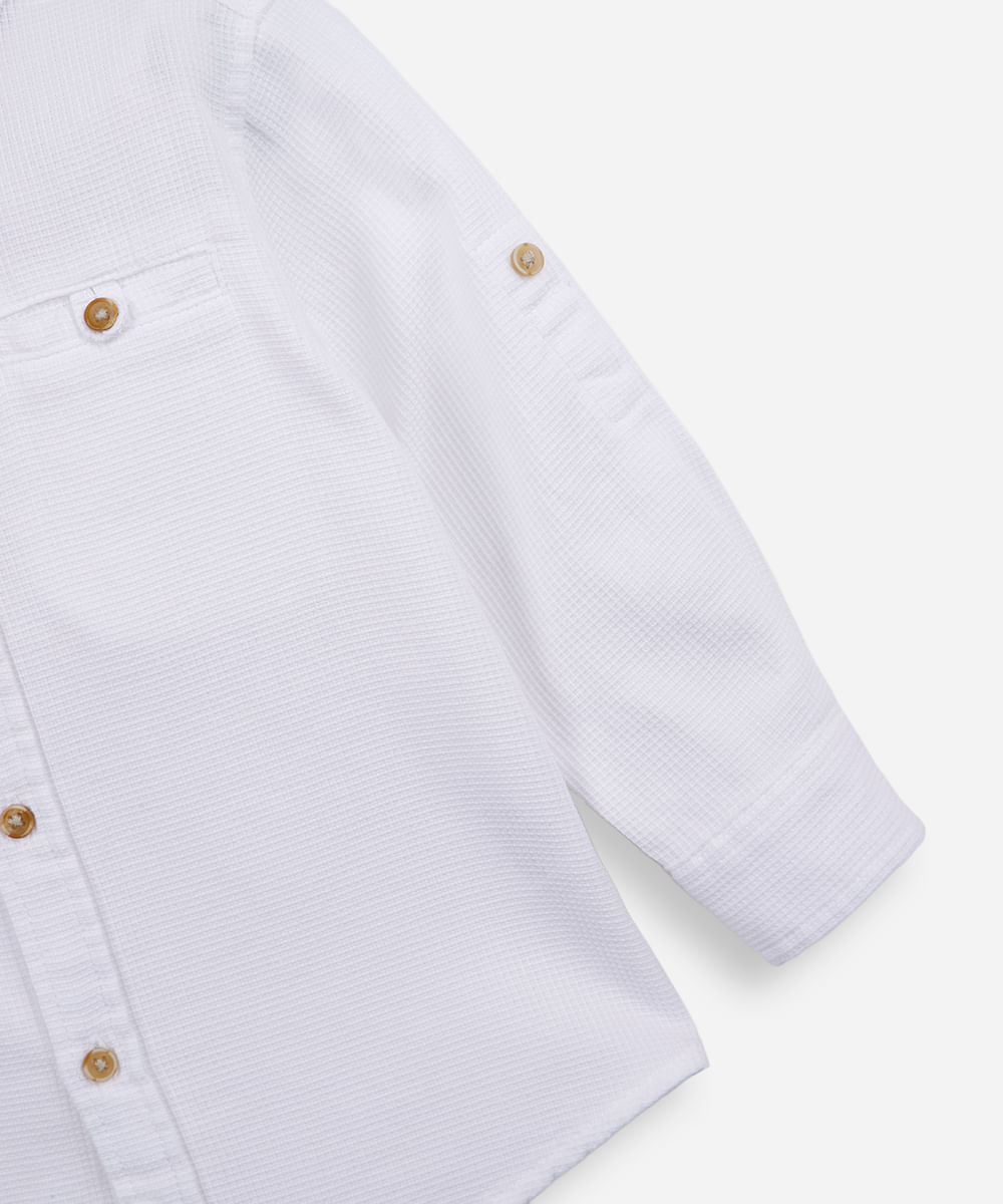 camisa infantil de algodão gola padre texturizada off white