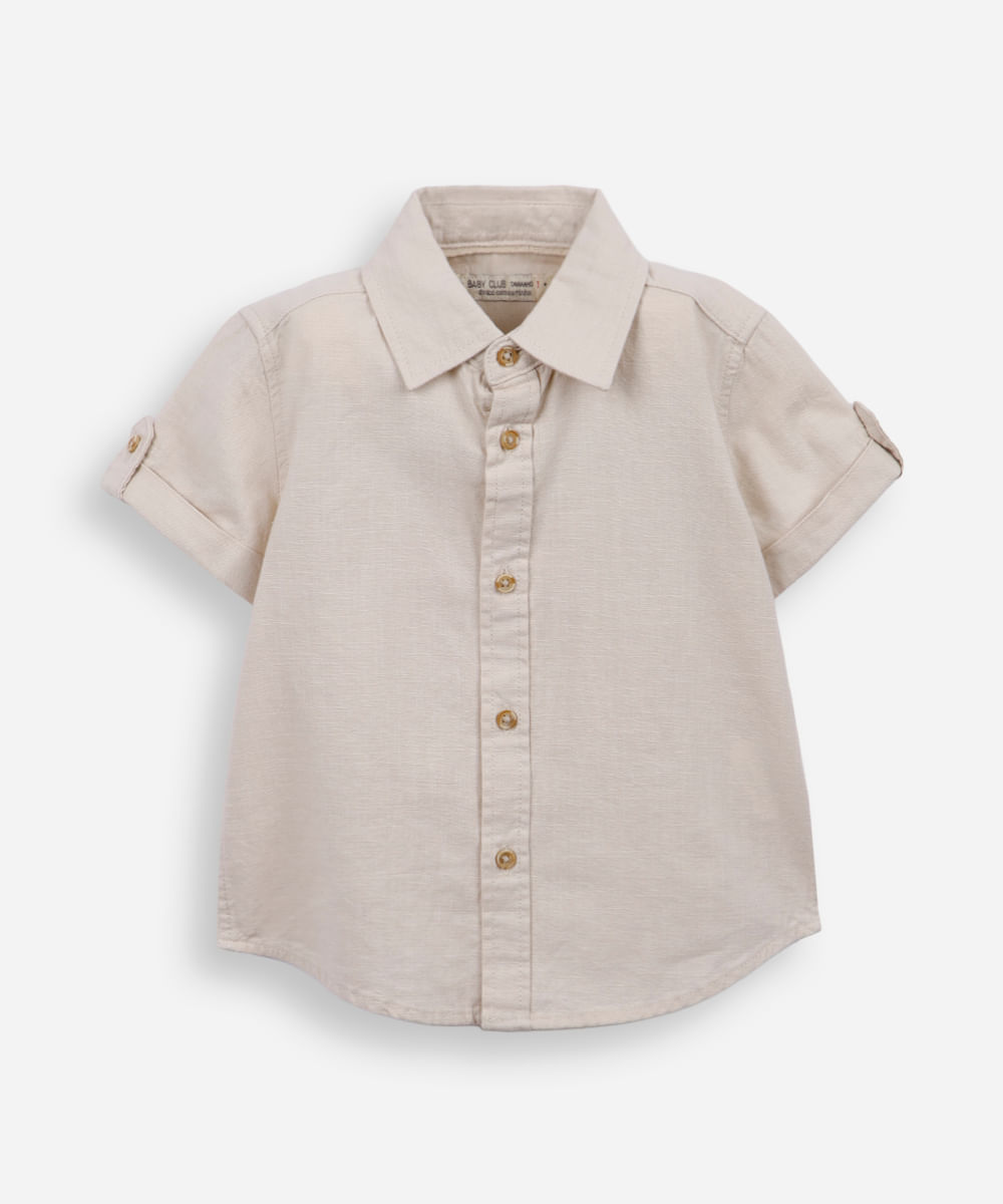 camisa infantil de algodão manga curta bege