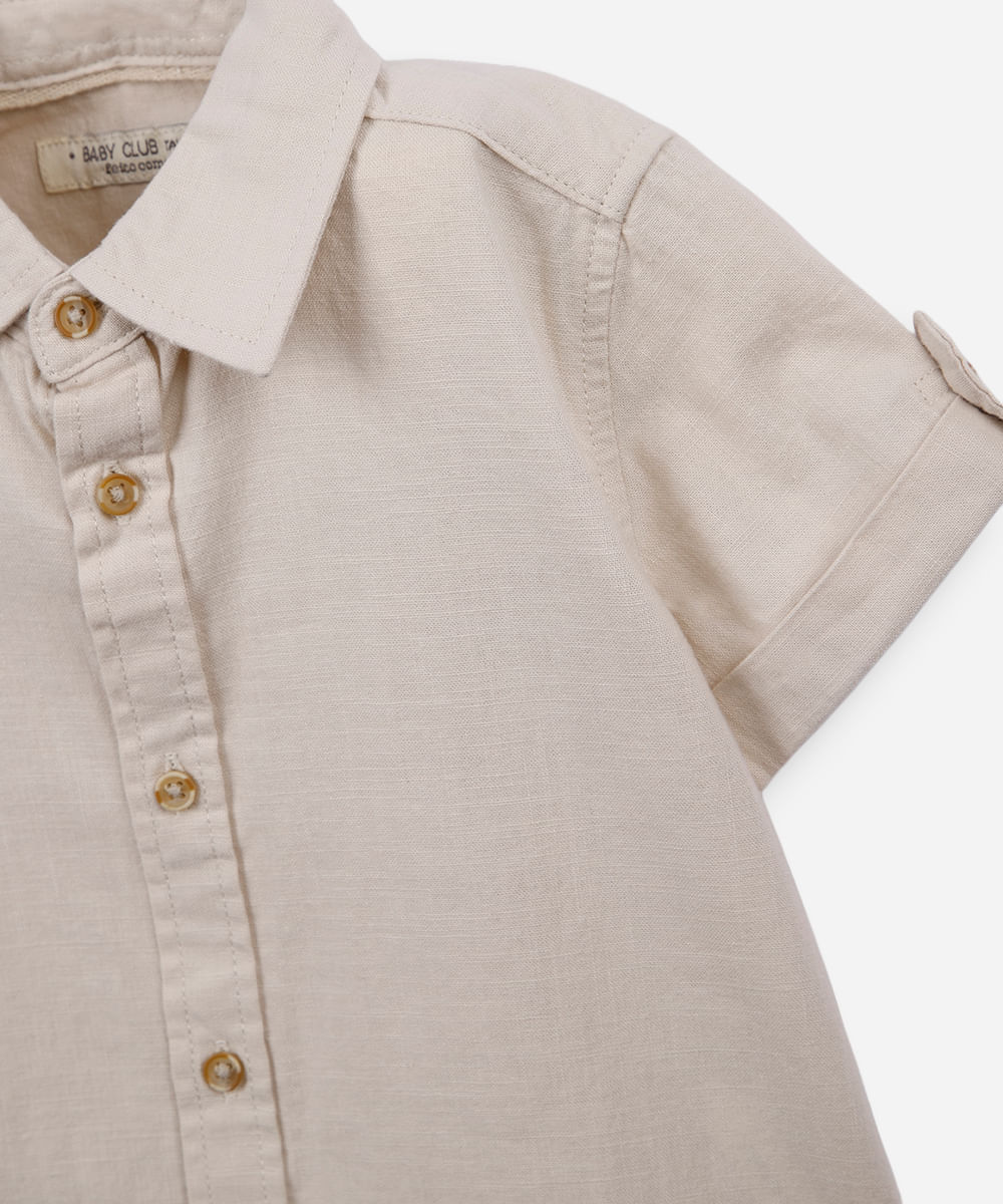 camisa infantil de algodão manga curta bege