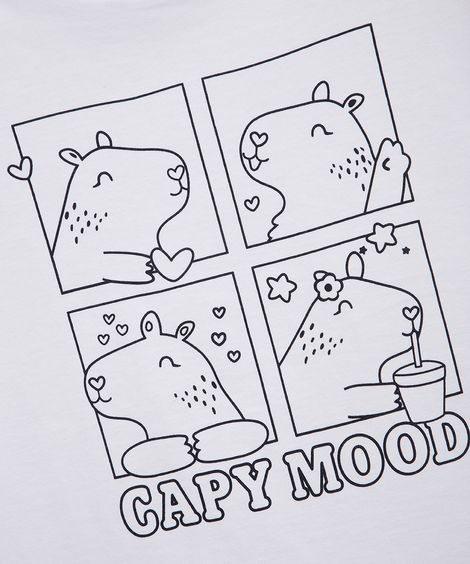 camiseta infantil de algodão capivara com bolsa e canetinhas laváveis off white