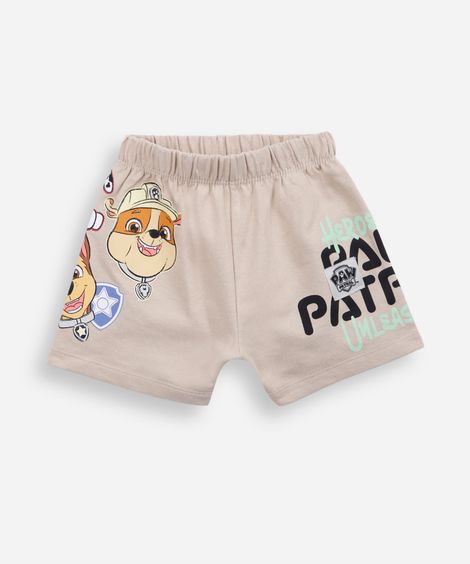 short infantil de algodão patrulha canina bege