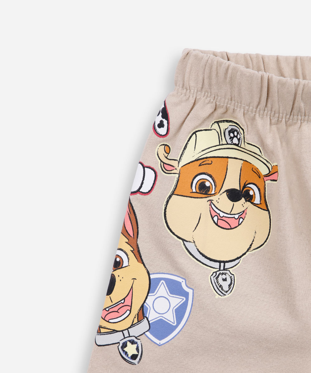 short infantil de algodão patrulha canina bege