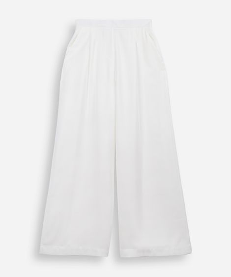 calça wide leg juvenil com viscose cós elástico off white