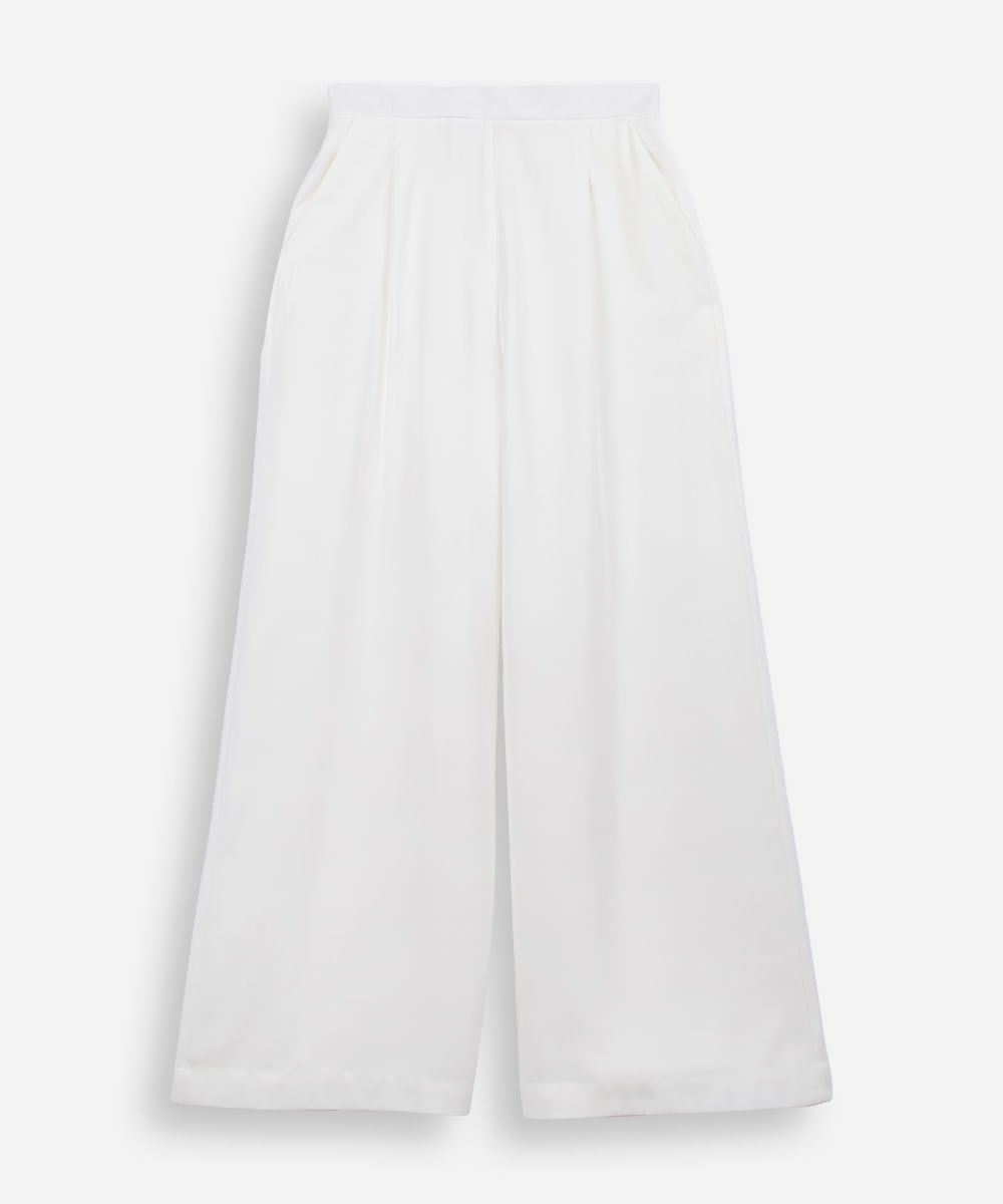 calça wide leg juvenil com viscose cós elástico off white