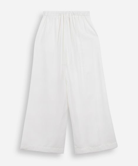 calça wide leg juvenil com viscose cós elástico off white