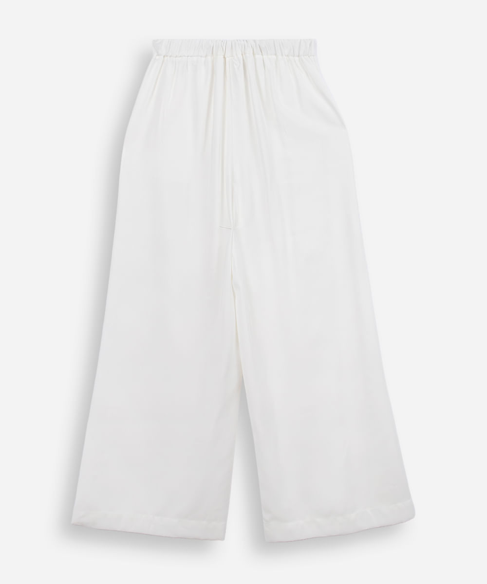 calça wide leg juvenil com viscose cós elástico off white