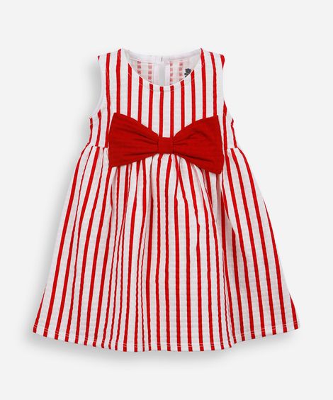 vestido infantil de algodão texturizado listrado vermelho