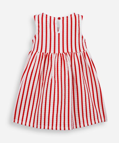 vestido infantil de algodão texturizado listrado vermelho