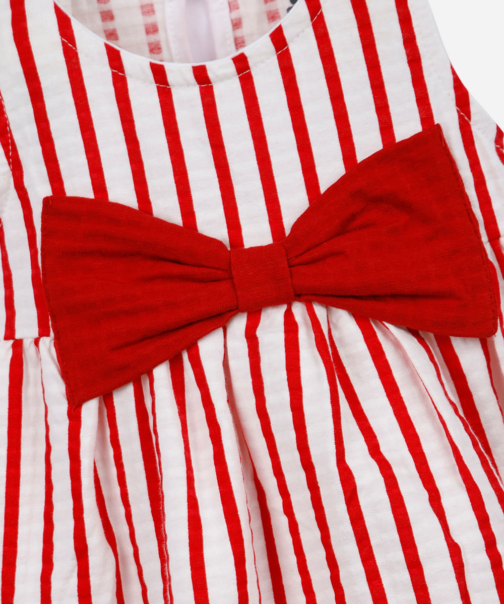 vestido infantil de algodão texturizado listrado vermelho