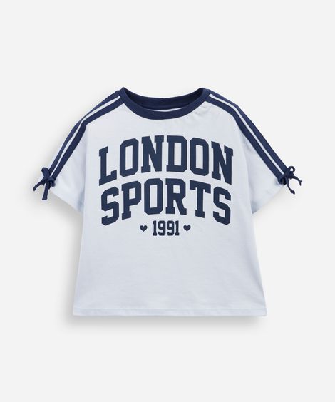 camiseta infantil de algodão estampada com laço azul