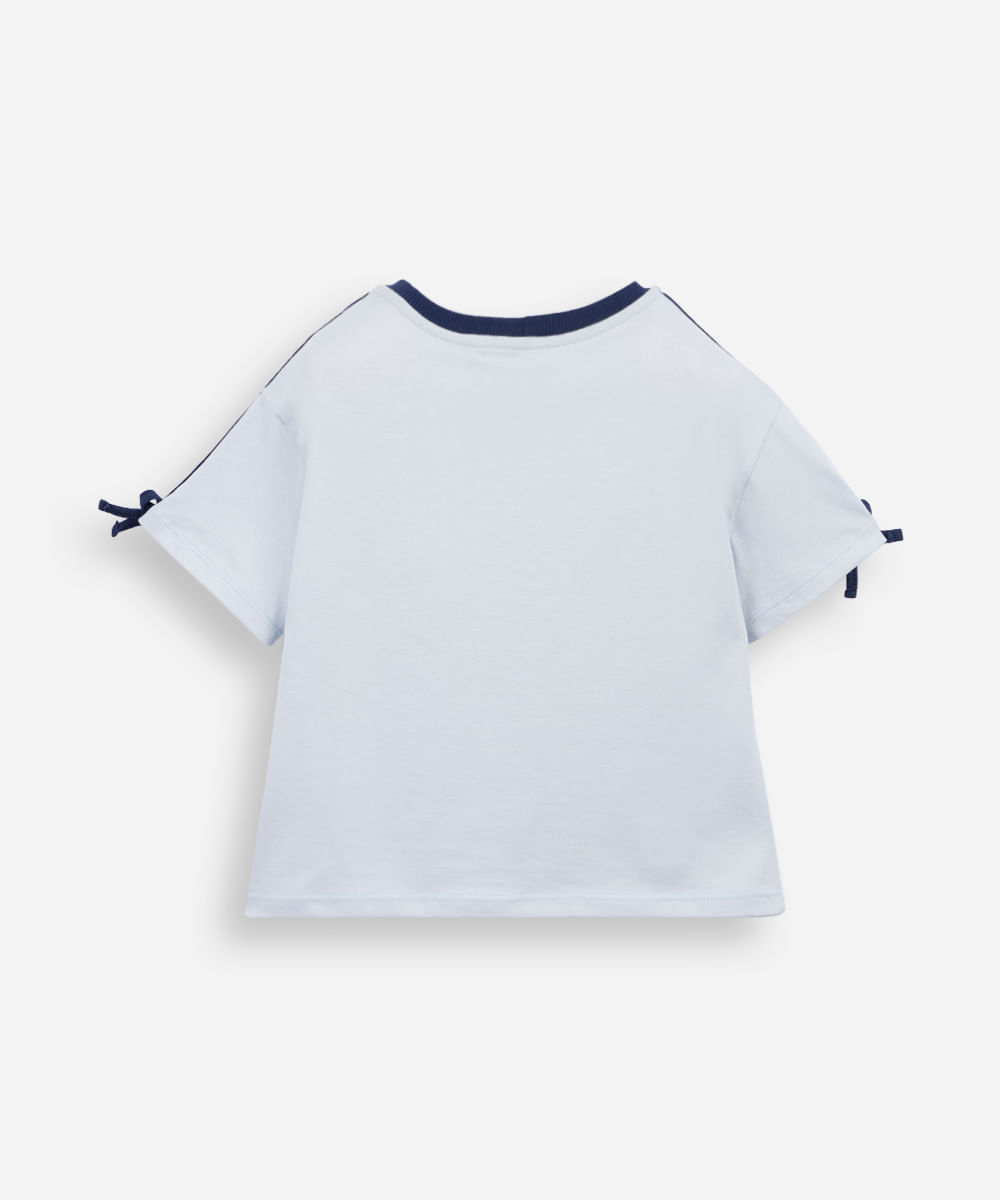camiseta infantil de algodão estampada com laço azul
