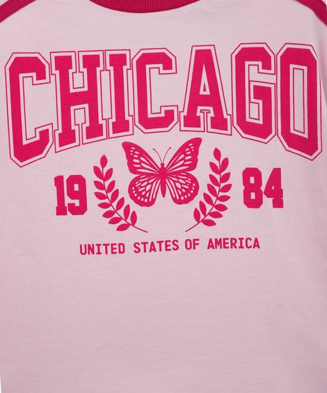 camiseta infantil de algodão estampada com laço rosa