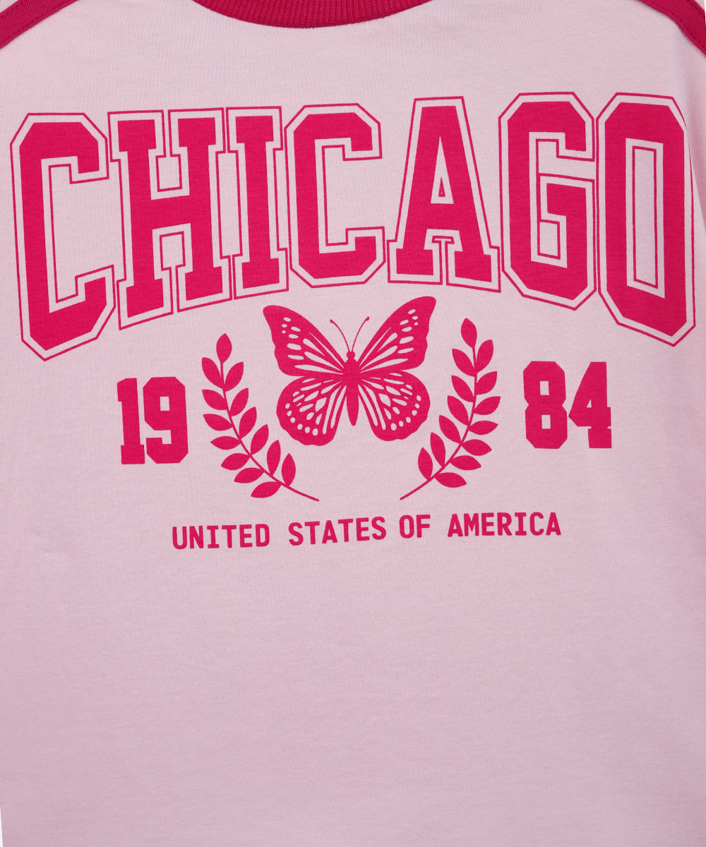 camiseta infantil de algodão estampada com laço rosa