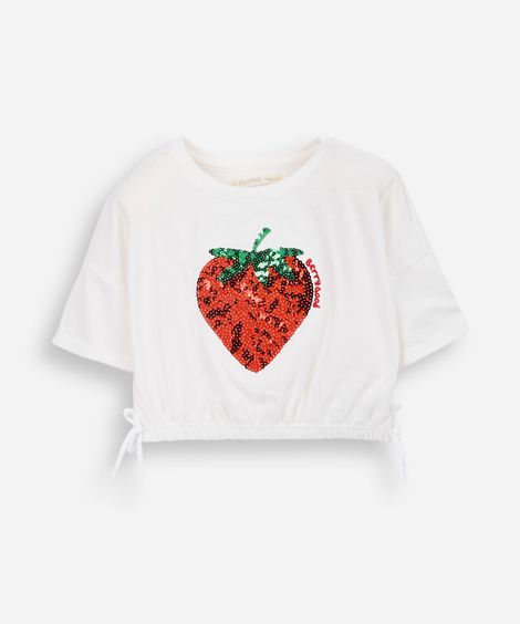 blusa infantil de algodão bordado paetê off white