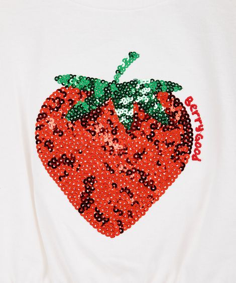 blusa infantil de algodão bordado paetê off white