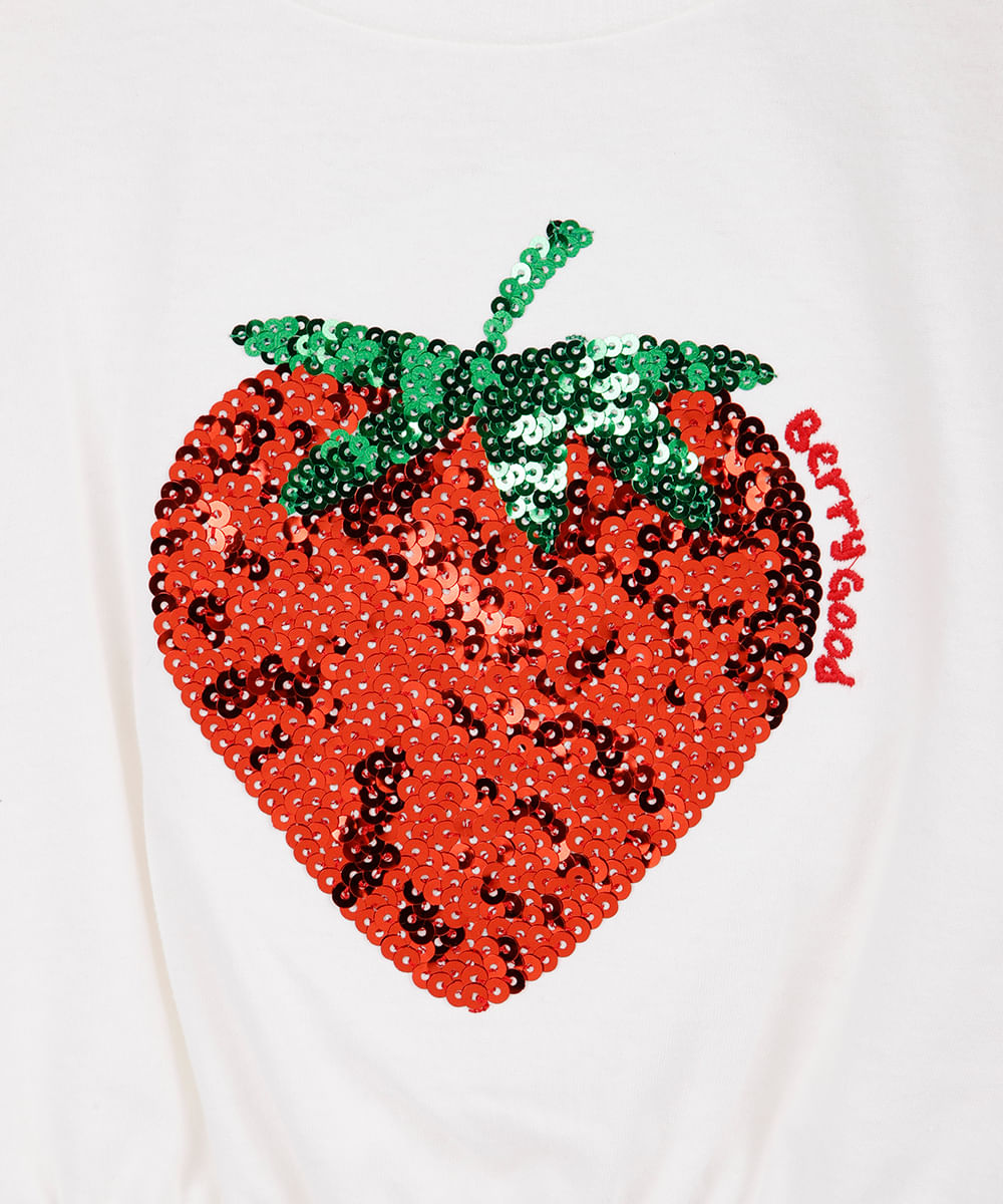 blusa infantil de algodão bordado paetê off white