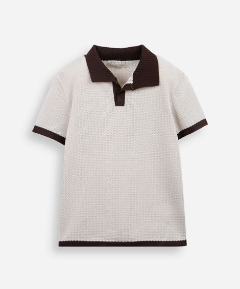 polo infantil de tricot manga curta bege