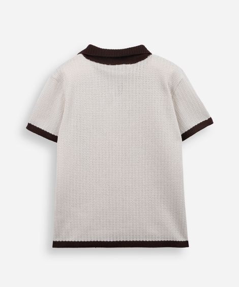 polo infantil de tricot manga curta bege