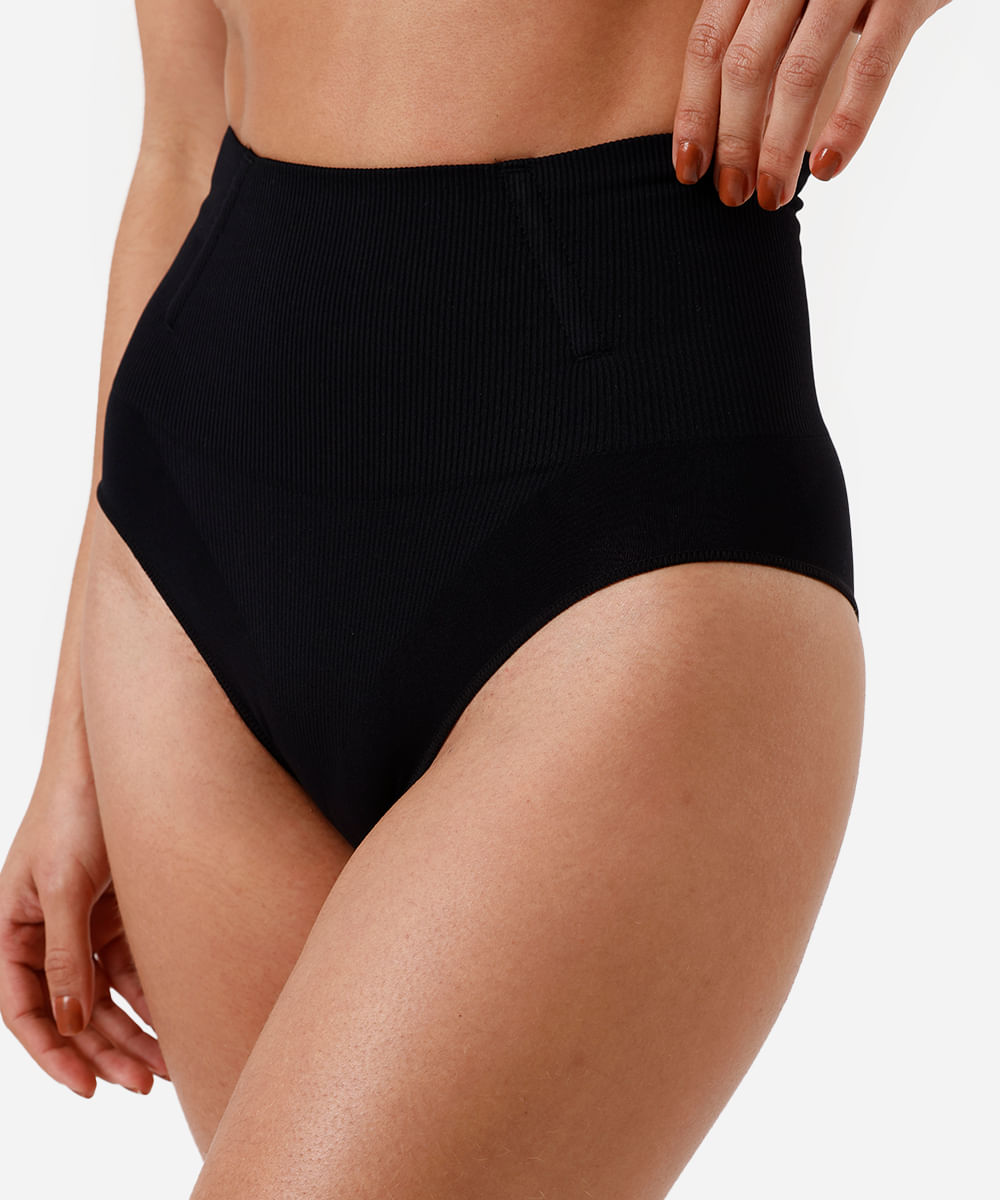 calcinha modeladora feminina cintura alta plié - preto
