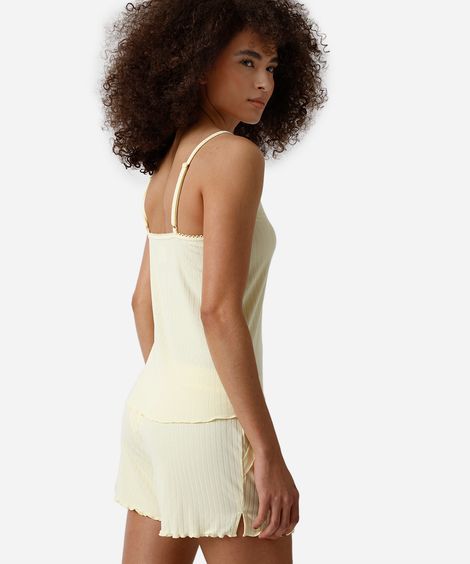 pijama short doll canelado amarelo