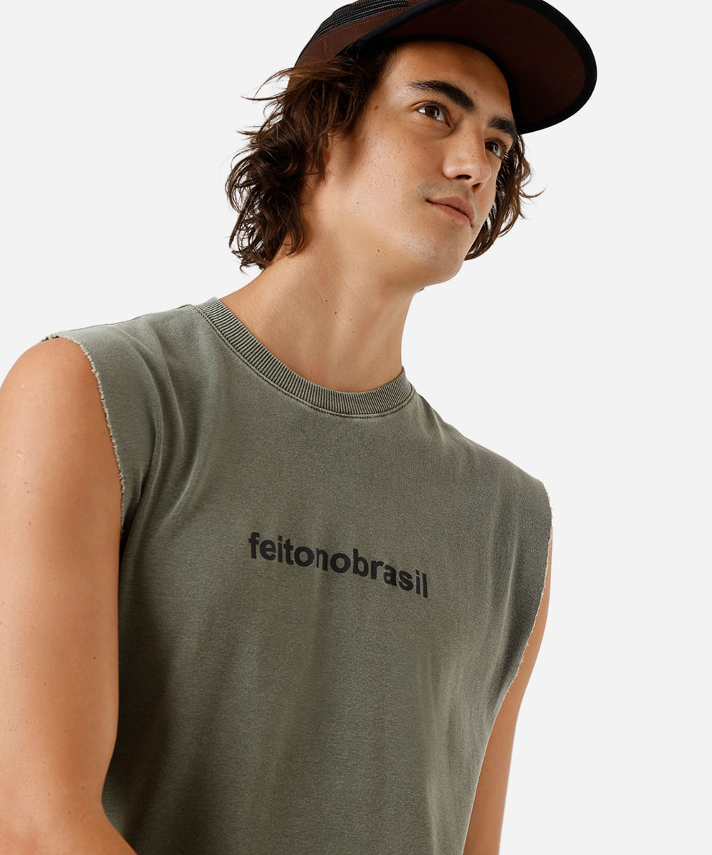 regata machão masculina de algodão estampada verde
