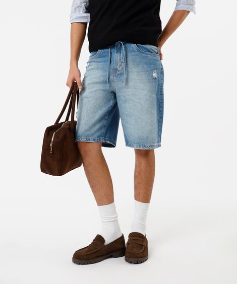 bermuda baggy masculina destroyed azul