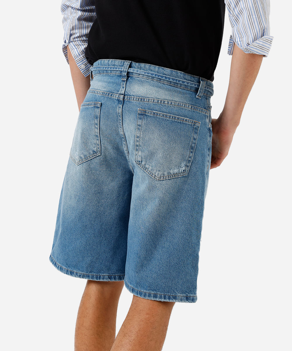 bermuda baggy masculina destroyed azul