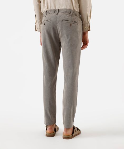 calça reta masculina de sarja cós elástico texturizada bege