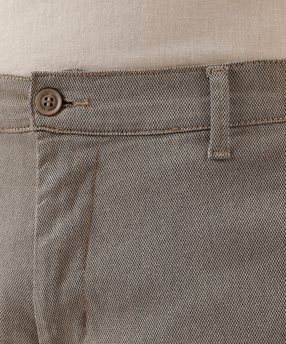 calça reta masculina de sarja cós elástico texturizada bege