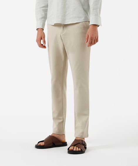 calça reta masculina de alfaiataria bege