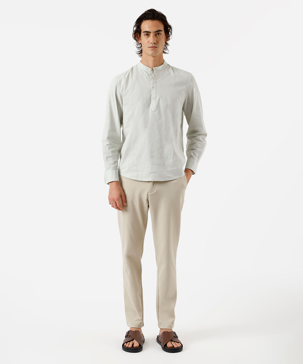 calça reta masculina de alfaiataria bege