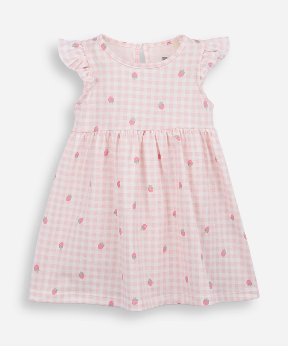 vestido infantil de algodão xadrez rosa