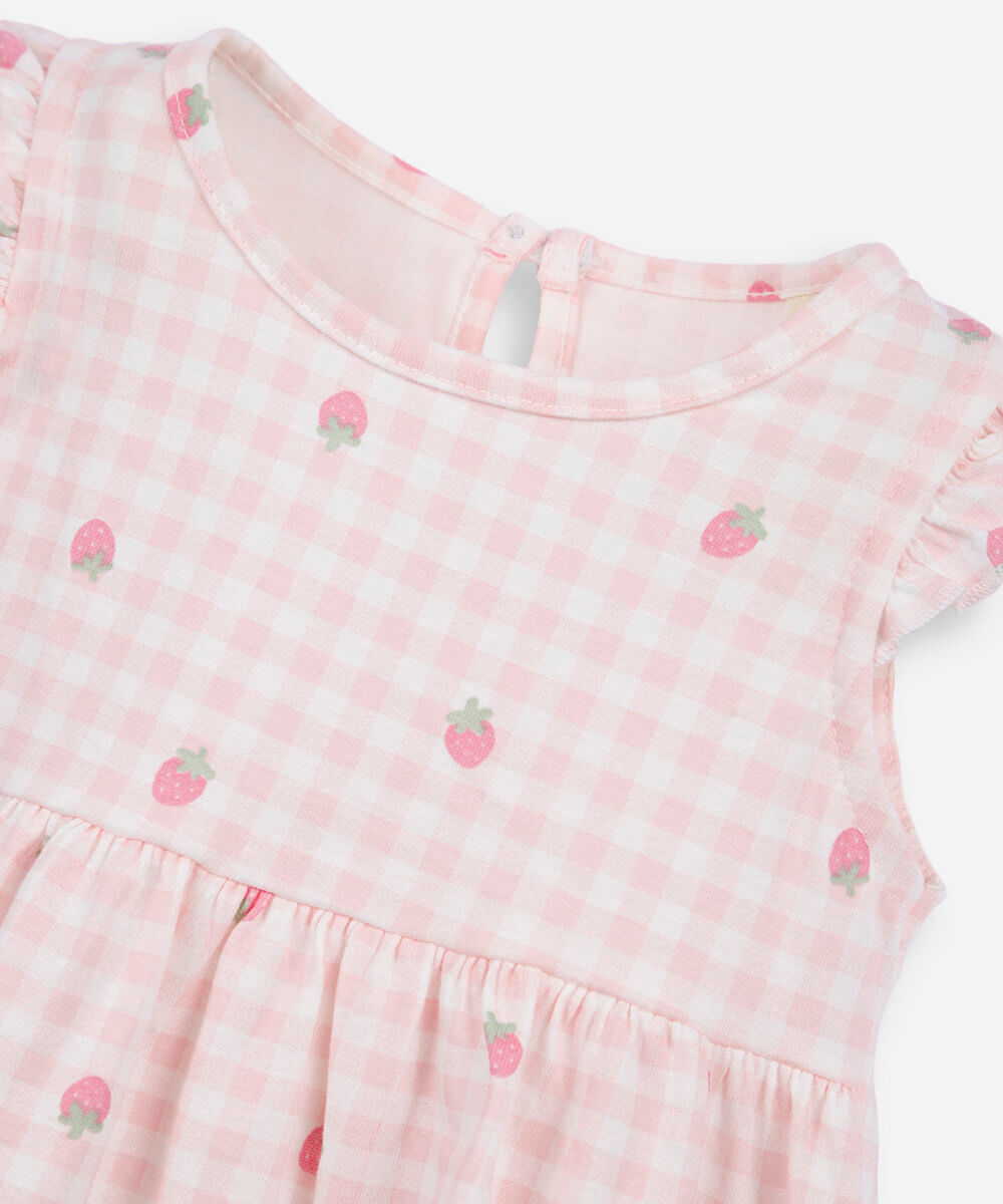 vestido infantil de algodão xadrez rosa