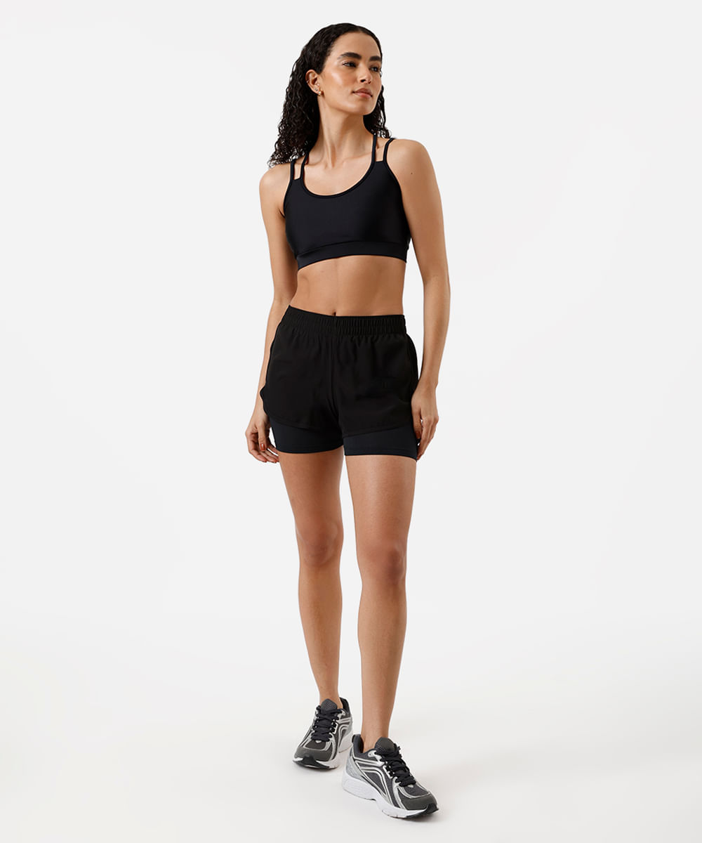 short running feminino esportivo com bermuda interna preto