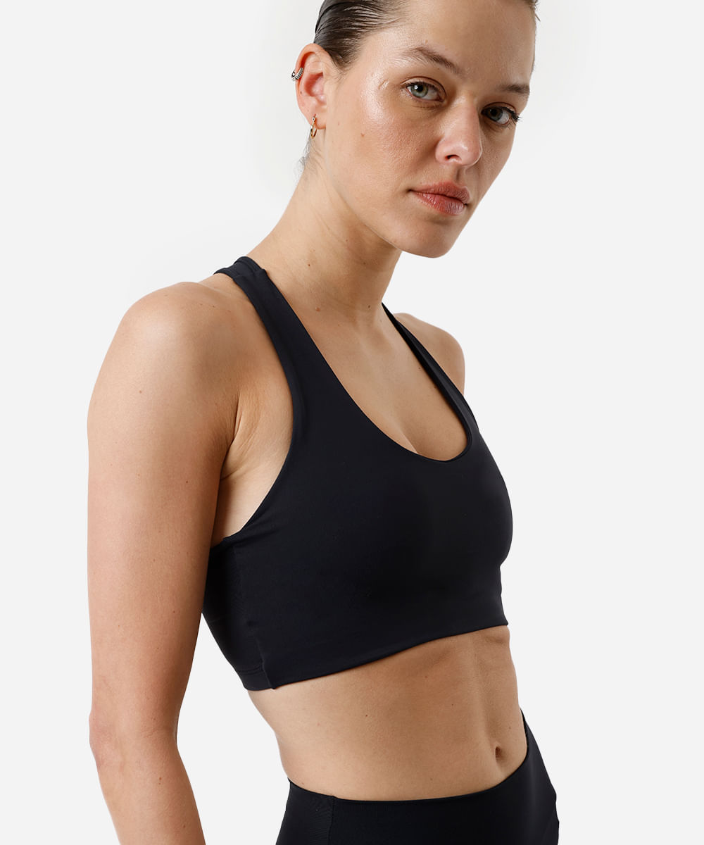 top nadador feminino de poliamida esportivo preto