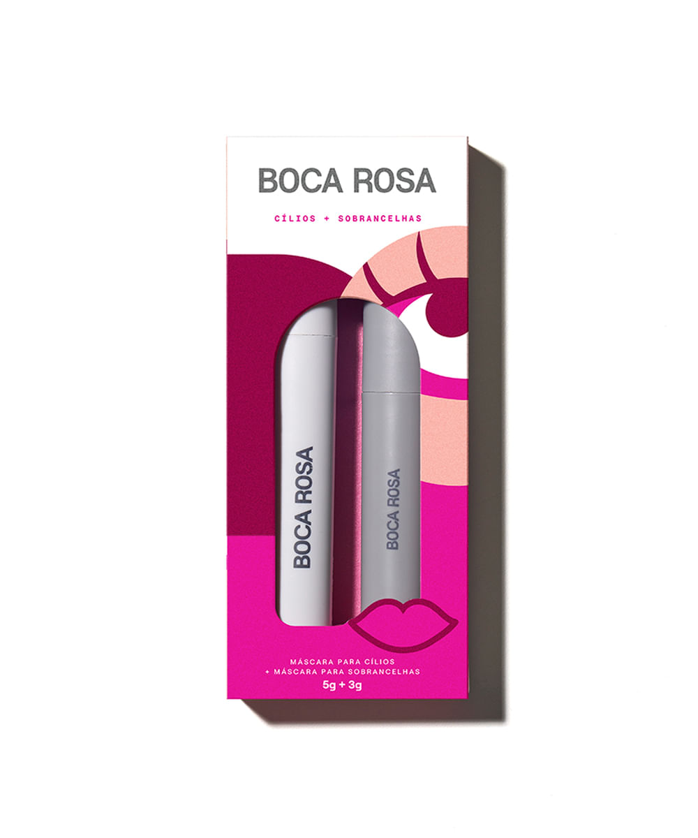 kit boca rosa máscara de cílios efeito natural e máscara de sobrancelha